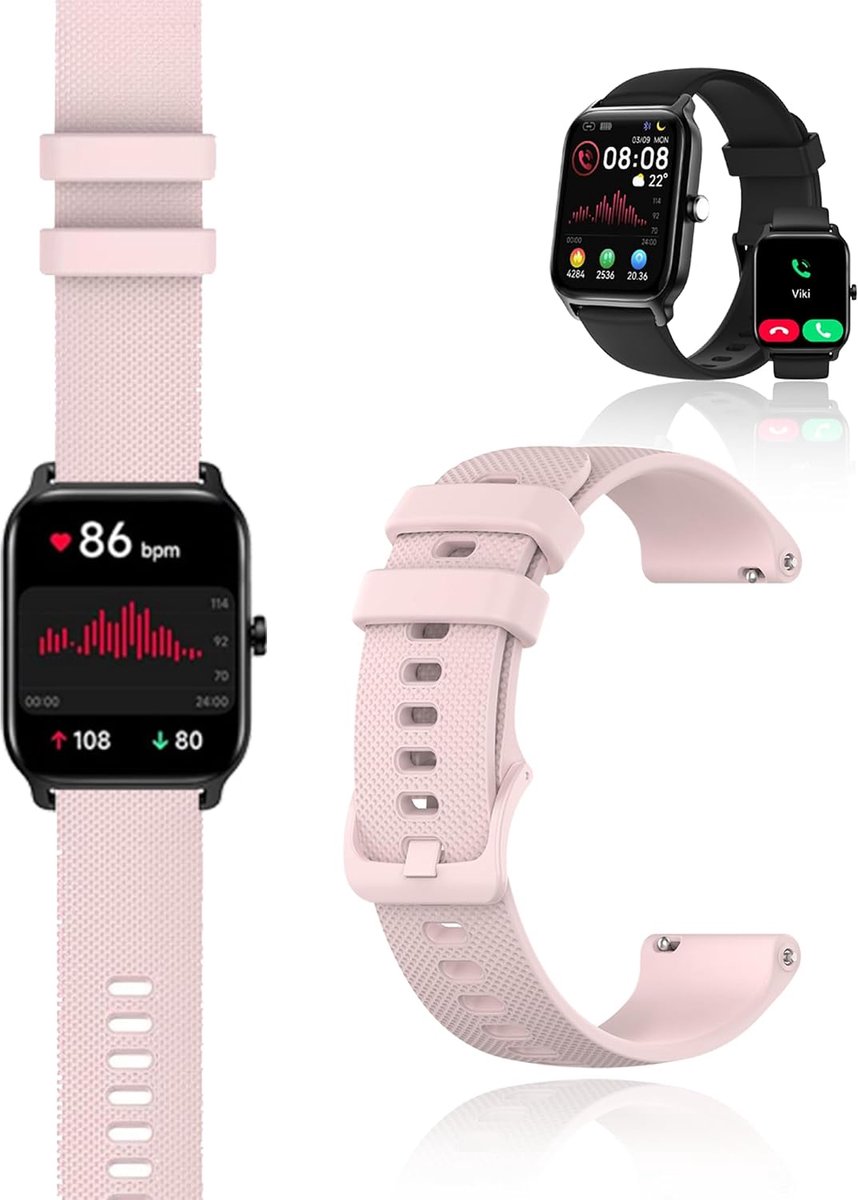 siliconen horlogeband compatibel met Yoedge IDW13, huidvriendelijke smartwatch, reserveband, 22 mm, roze - ShopVlot