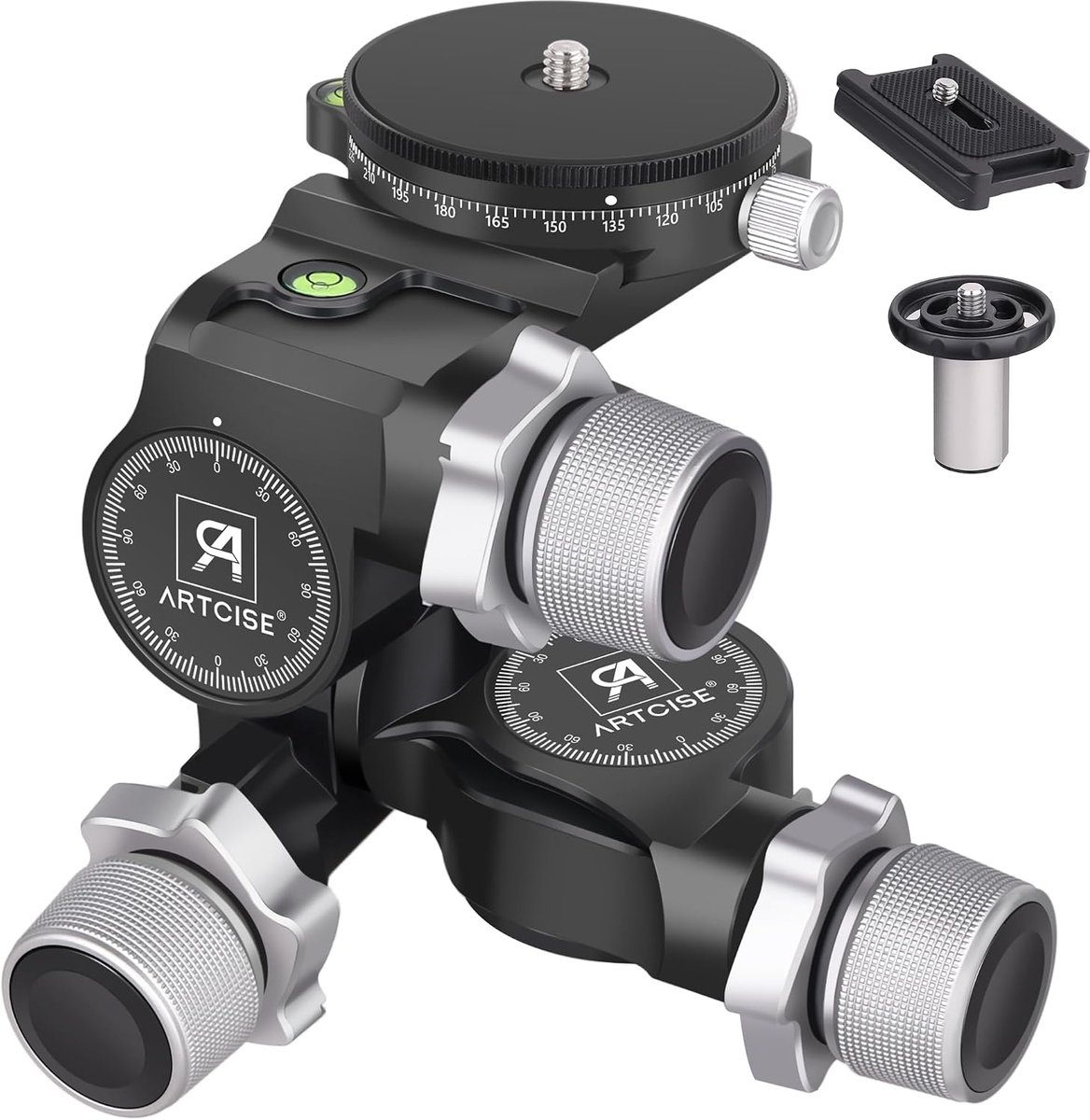 3-Way Tripod Head, ARTCISE Gear Tripod Head with Arca Type QR Plate and 360° Panoramic QR Plate Arca Type, Millimeter - ShopVlot