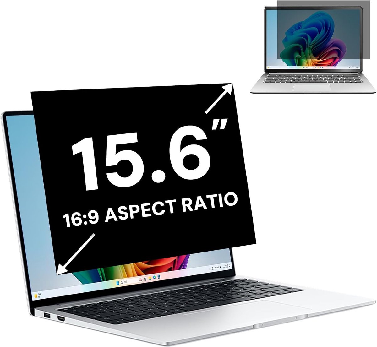 15.6 Inch 16:9 Laptop Privacy Filter, Computer Monitor Privacy Screen and Anti-Glare Protective Film, Detachable 15.6 - ShopVlot