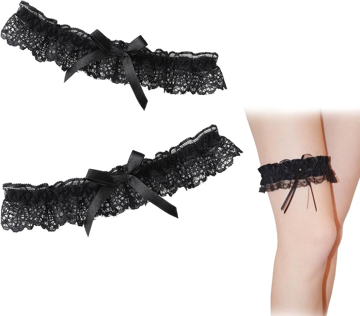 Garter,Lace Garter for Wedding,Wedding Garters for Bride,for Wedding,Daily Use,Dance,2pcs (Black) - ShopVlot