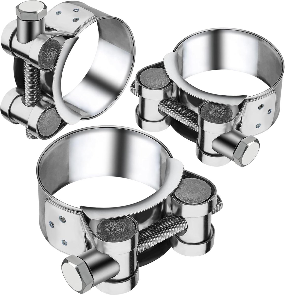 Gelenkbolzenschelle Stainless Steel 40-43 mm Exhaust Pipe 3 Pieces Exhaust Pipe Clamps Tire Width 20 mm Motorcycle - ShopVlot