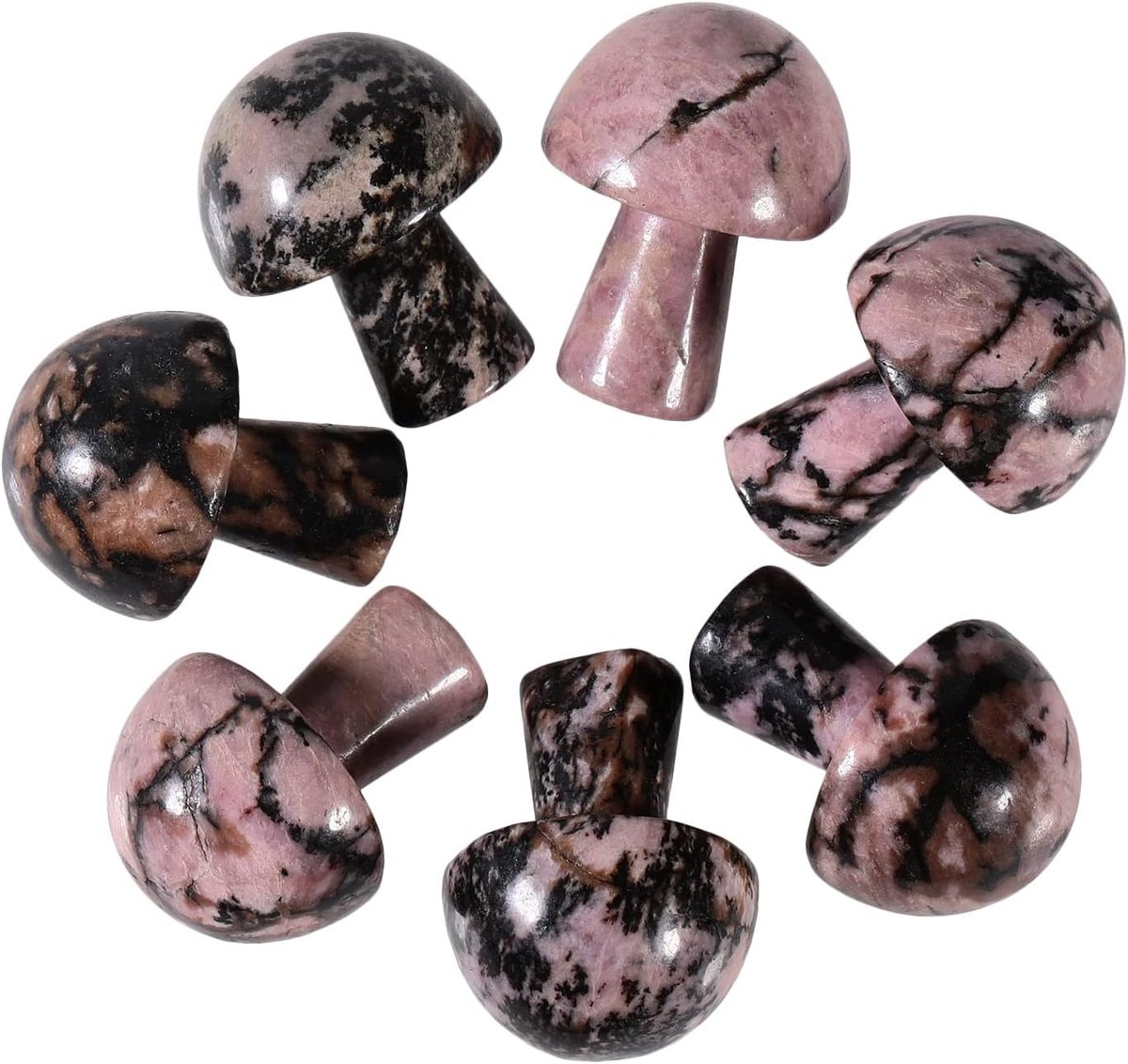 7pcs crystal mushroom sculpture stone figurine, hand carved gemstone mushrooms handicraft healing chakra decor - ShopVlot