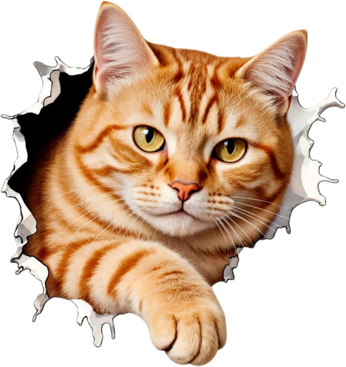 Oranje Tabby kattenautostickers 14,5 cm (5,5 inch), set van 2 stuks, waterdichte vinylstickers met gescheurd - ShopVlot