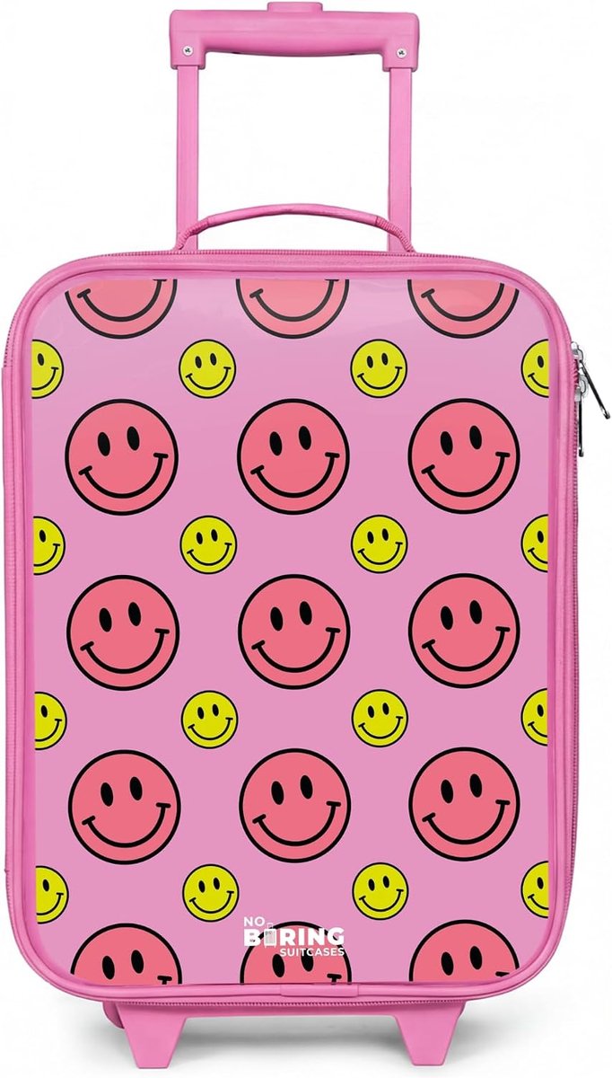 NoBoringSuitcases.com® Children's suitcase Compact 48x31x19 cm, Smiley - Pink, Without name - ShopVlot