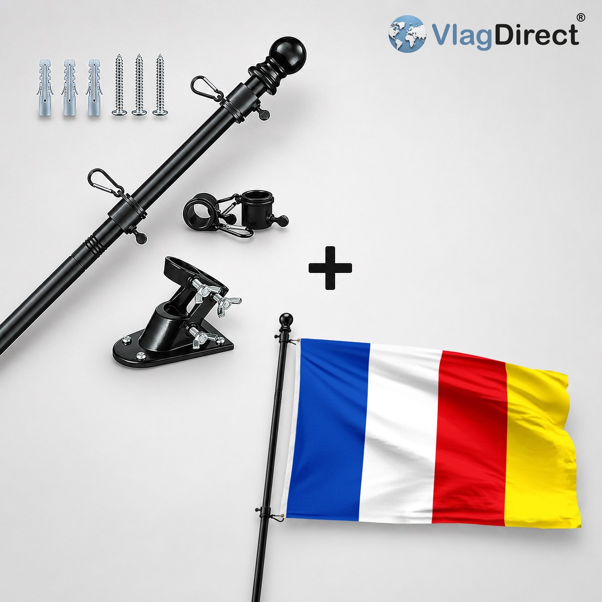 VlagDirect - Compleet vlaggenpakket - Zwarte vlaggenstok inclusief vlaggenstokhouder + Zutendaalse vlag - Gemeente Zutendaal vlag - 90 x 150 cm.