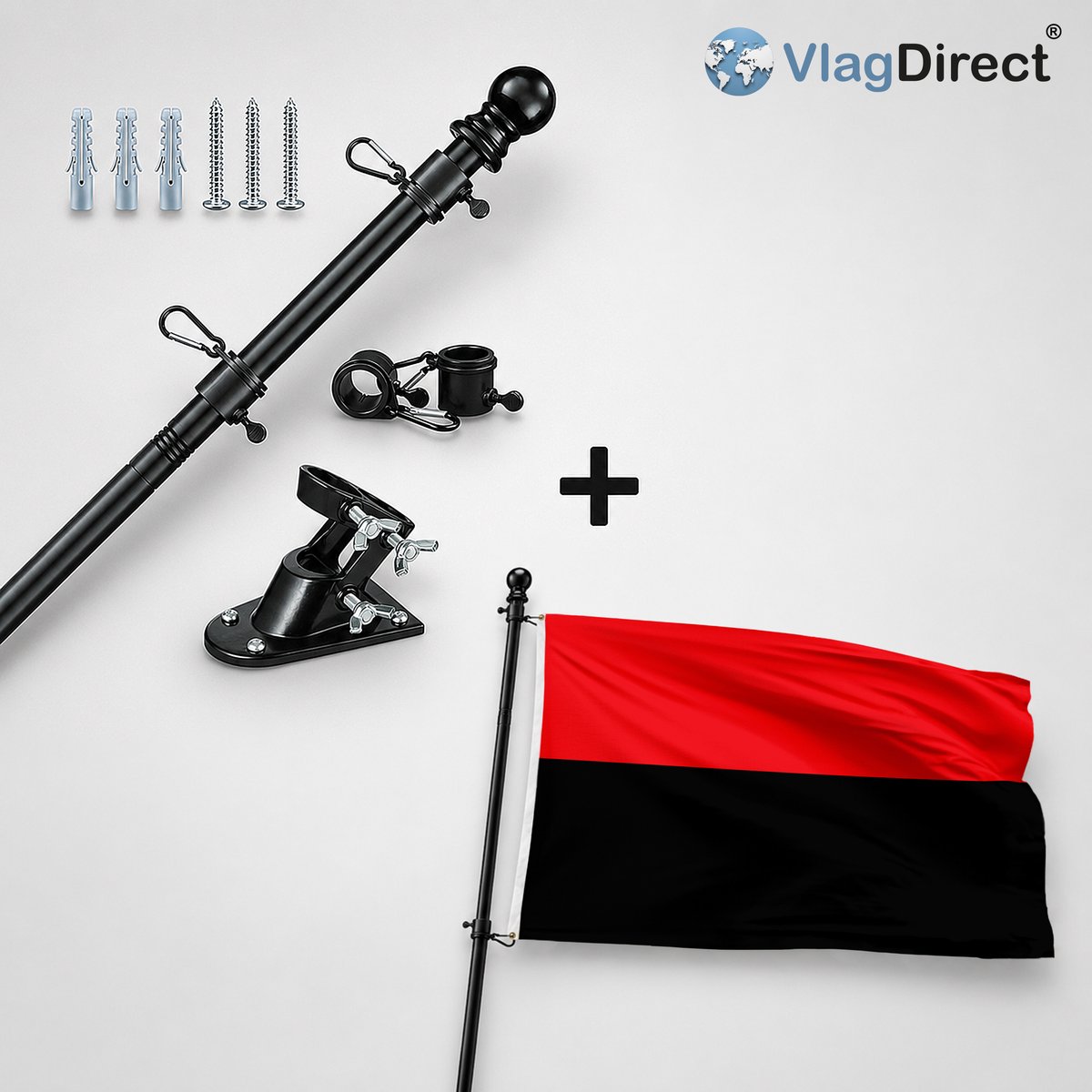 VlagDirect - Compleet vlaggenpakket - Zwarte vlaggenstok inclusief vlaggenstokhouder + Zoutleeuwse vlag - Gemeente Zoutleeuw vlag - 90 x 150 cm.