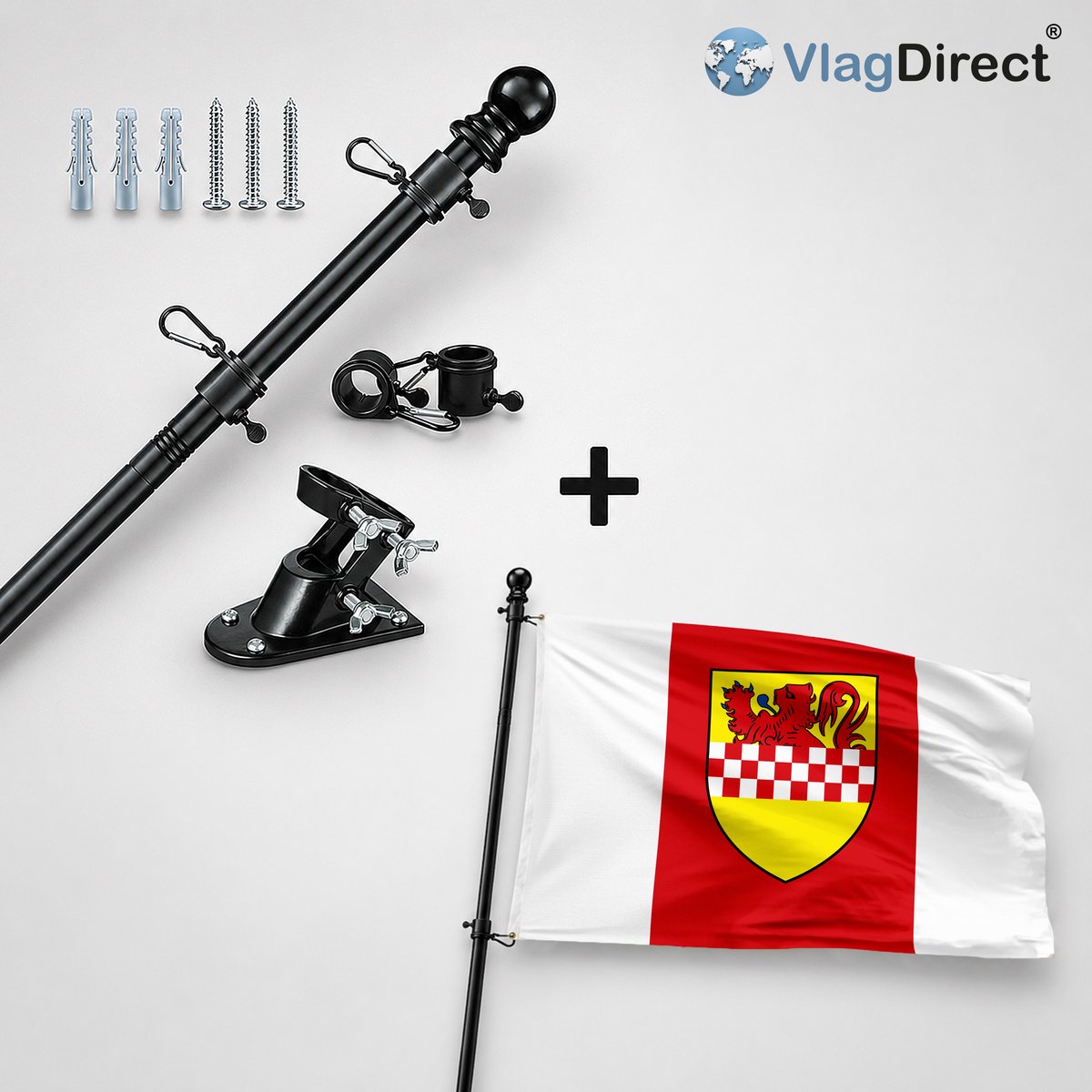 VlagDirect - Compleet vlaggenpakket - Zwarte vlaggenstok inclusief vlaggenstokhouder + Lummense vlag - Gemeente Lummen vlag - 90 x 150 cm.