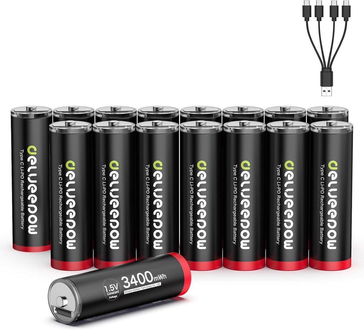 AA Rechargeable Rechargeable USB C, 1.5V 3400mWh USB Rechargeable AA Batteries 1500 Cycle 16pcs - ShopVlot