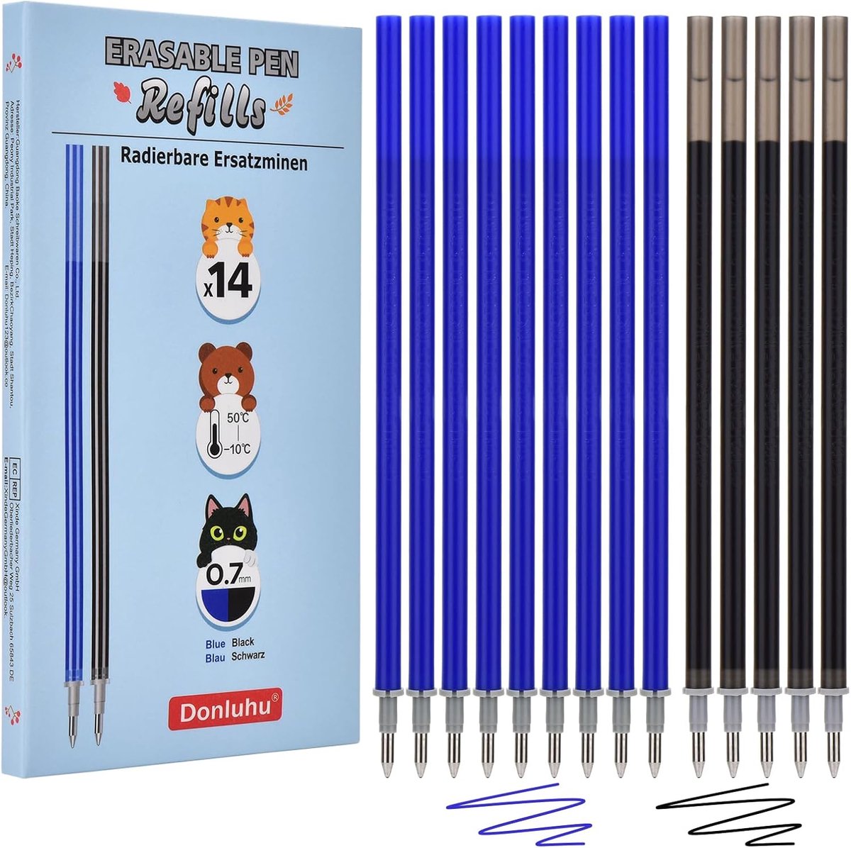 Donluhu Spare refills, 9 blue and 5 black, pack of 14, height 13 cm, compatible with Legami and other brands using - ShopVlot