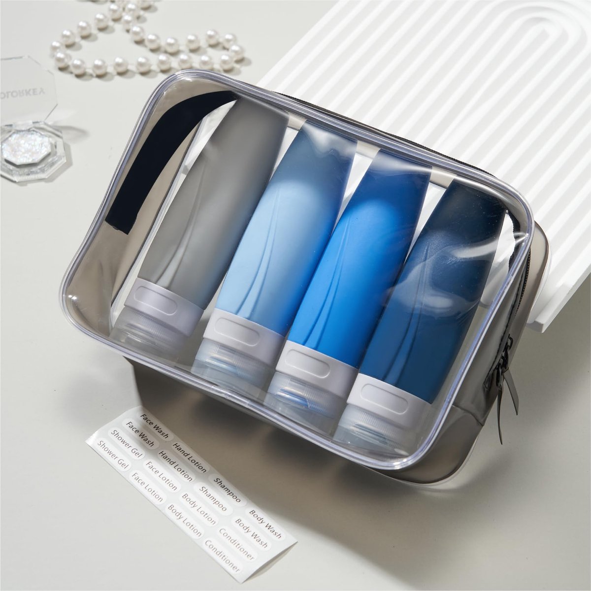 INSFIT Set van 4 siliconen reisflessen, TSA-goedgekeurd, 90 ml, lekvrije BPA-vrije reisflessen om te vullen - ShopVlot