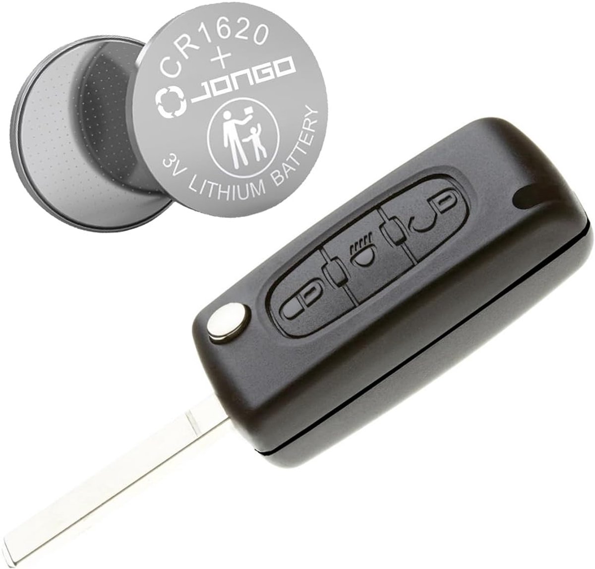 Jongo - Housing with blade Compatible with Citroën C4 Picasso, C4 Grand Picasso - CE0536 - with 1x Battery CR1620 - ShopVlot