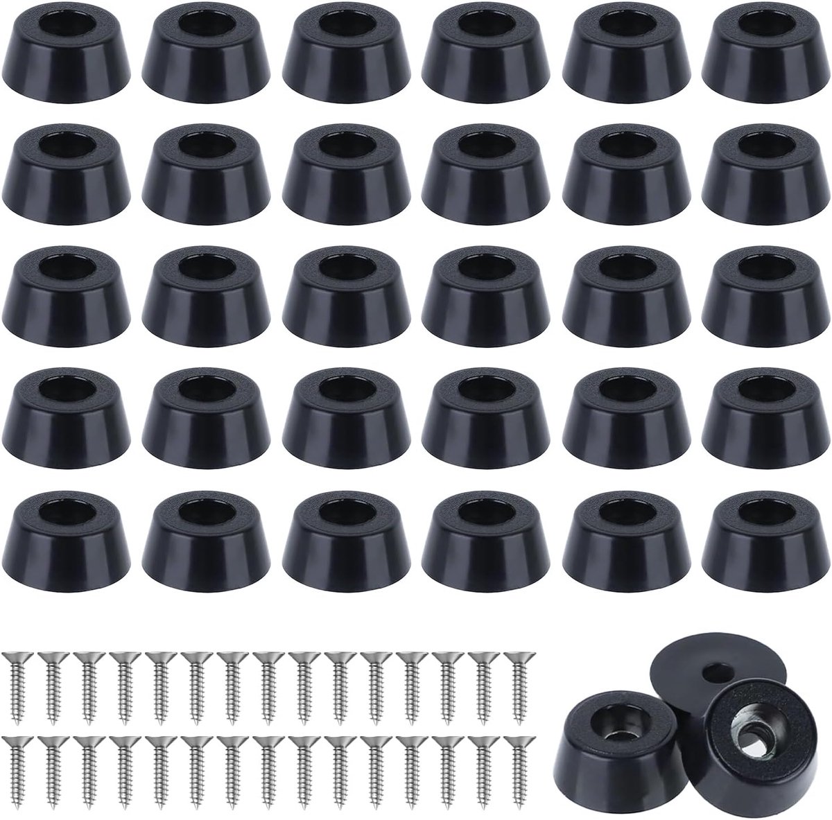 Pack of 30 Furniture Legs, Rubber Feet, Cutting Boards, Rubber Buffer with Screws, Rubber Feet, Screwable, Round - ShopVlot