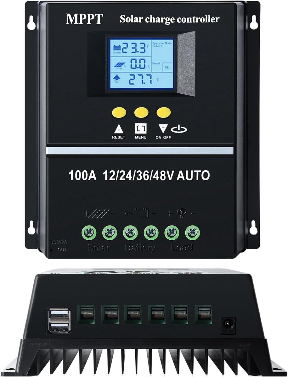mppt Solar Charging Controller 12V/24V/36V/48V Charge Controller, Car ID LCD Display, Max 100VDC Input, Lead - ShopVlot