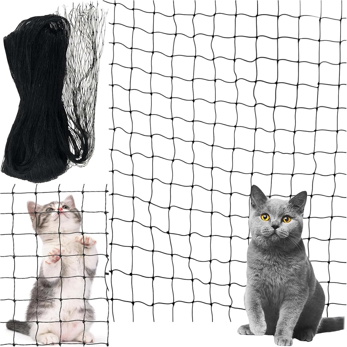 Kattennet voor balkon, 6 x 3 m, kattenbeschermingsnet met bevestigingskoord, spijkers, kabelbinders, kattenhek - ShopVlot