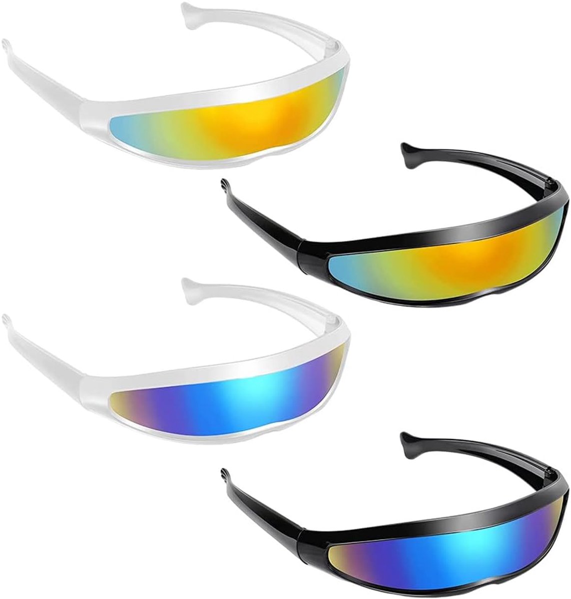 THATSRAD Pack of 4 Futuristic Sunglasses Cyklop Glasses Role Play Space Glasses Alien Glasses Colour Blue Fast Rave - ShopVlot