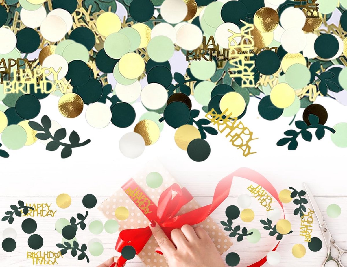 200 verjaardagsconfetti "Happy Birthday", groene en gouden decoraties, tafeldecoraties voor verjaardagsfeesten en - ShopVlot