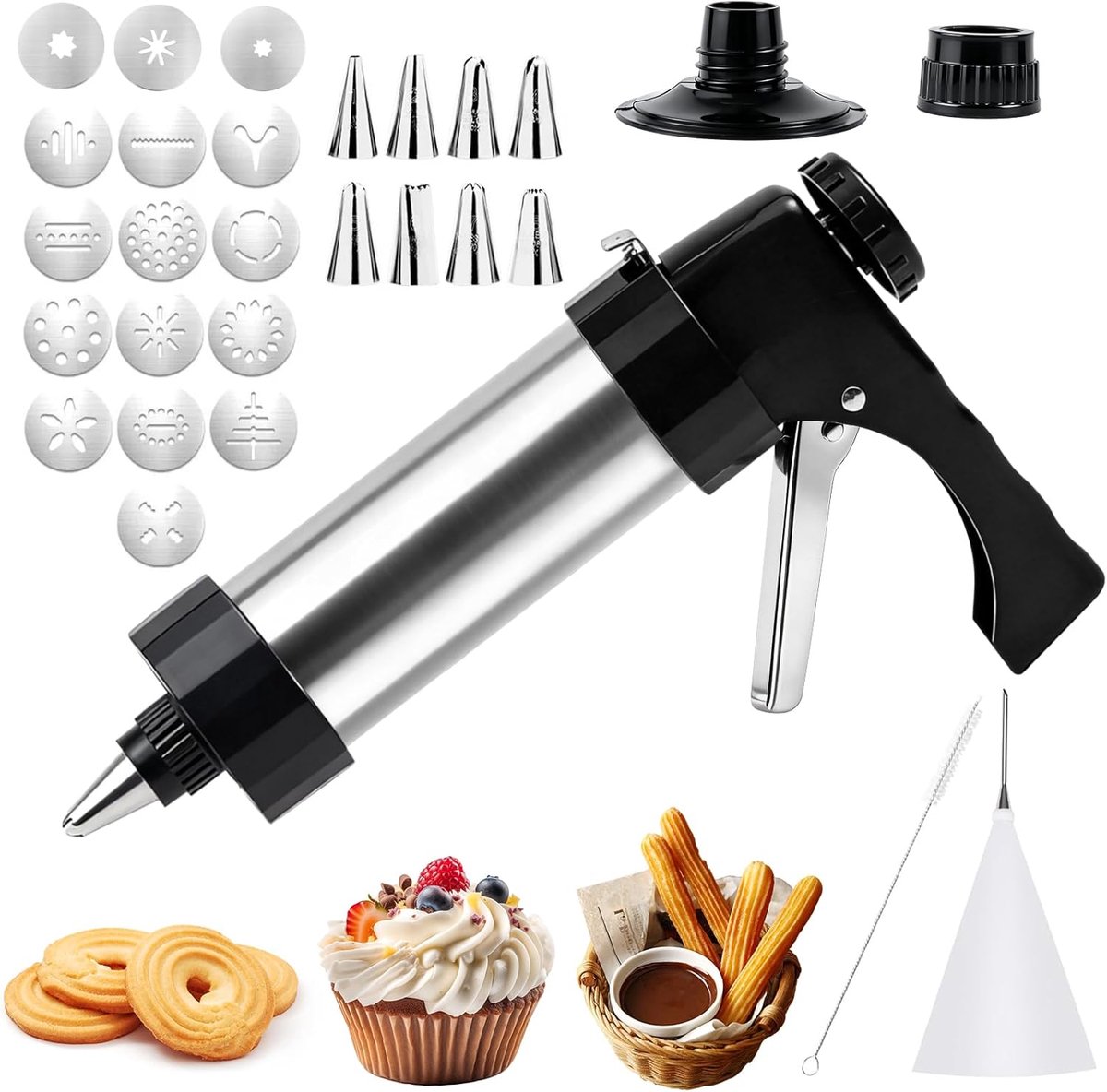 Cake Baking Press Stainless Steel Pastry Machine Cookie Baking Gadgets with 16 Stencils 9 Spouts Cookie Press Making - ShopVlot