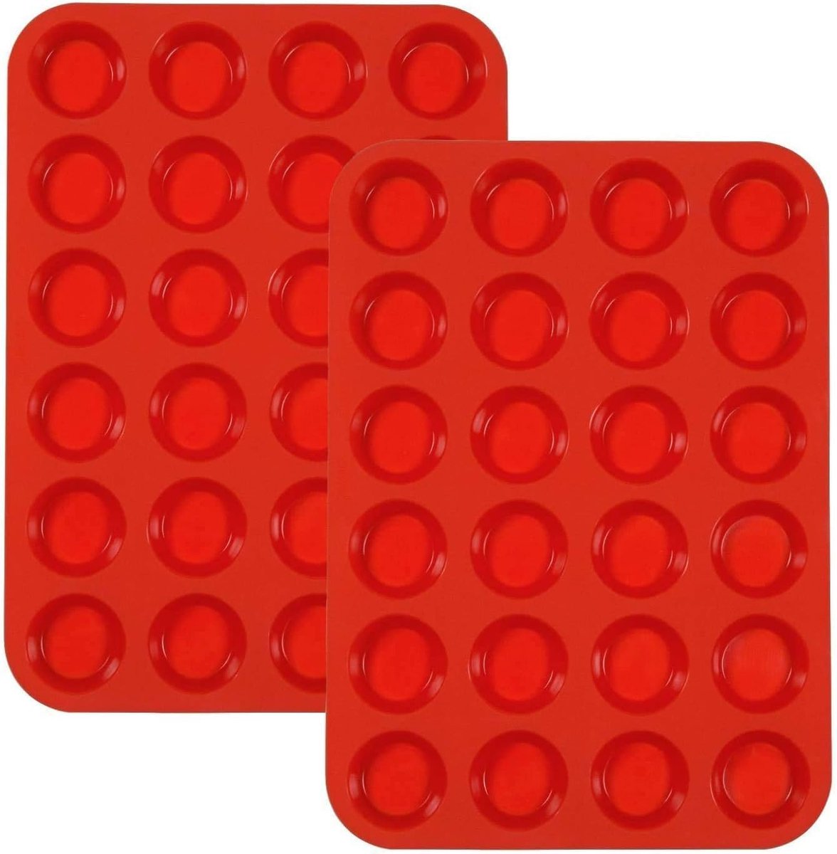 2 Pack Premium Silicone Muffin Pan, 24 Cup Non Stick Mini Cupcake Cake Baking Tin Mold Trays, Red by XUTONG - ShopVlot