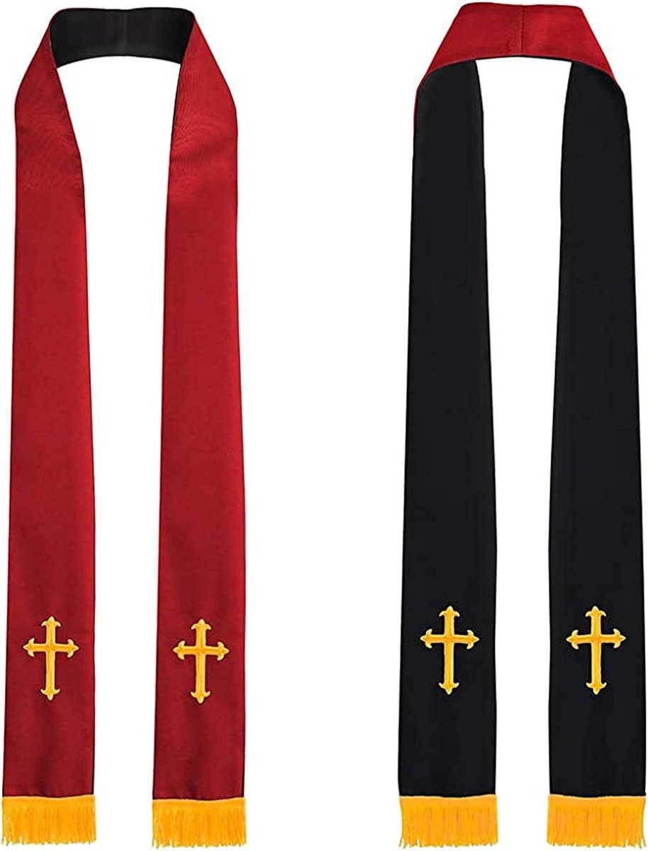 GraduatePro Clergy Stole Pastor Reversible Embroidery with Cross 90 inch Pastor Choir Tassels for Women Man Red Black - ShopVlot