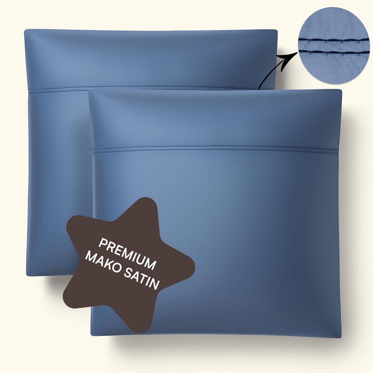 Satin cushion cover, 80 x 80 cm, cotton, set of 2, blue embroidery, pillowcase, 80 x 80 cm, set of 2 cotton - ShopVlot