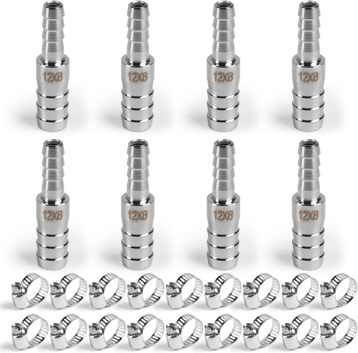 Stainless steel adapters 12 mm naar 8 mm - set van 8 - voor reducer slangen - ShopVlot