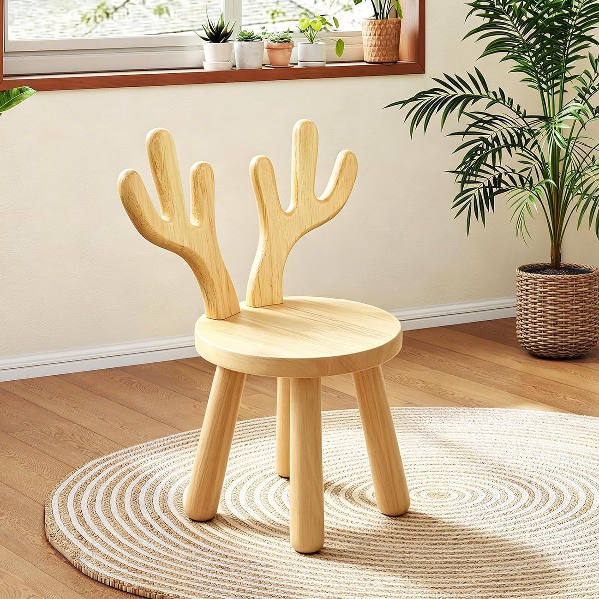 Kinderstoel met konijnenoren - massief hout - antislip rubberen voetjes - voor kinderen vanaf 3 jaar - ShopVlot