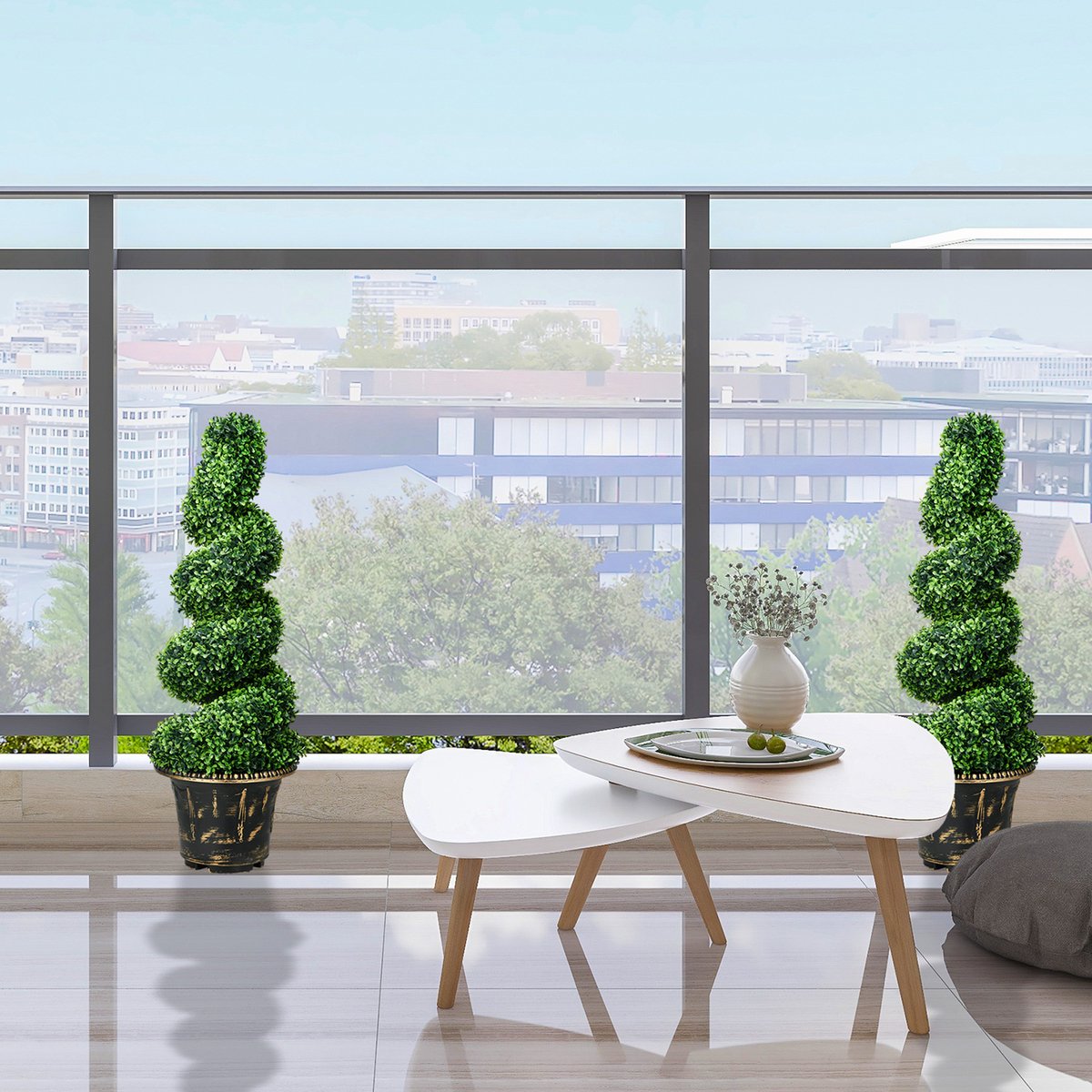 Kunstplant Buxus Set Van 2 90 Cm UV Bestendig In Pot Metaal Groen Voor Binnen En Buiten Met Realistische Bladeren En Vormbare Takken