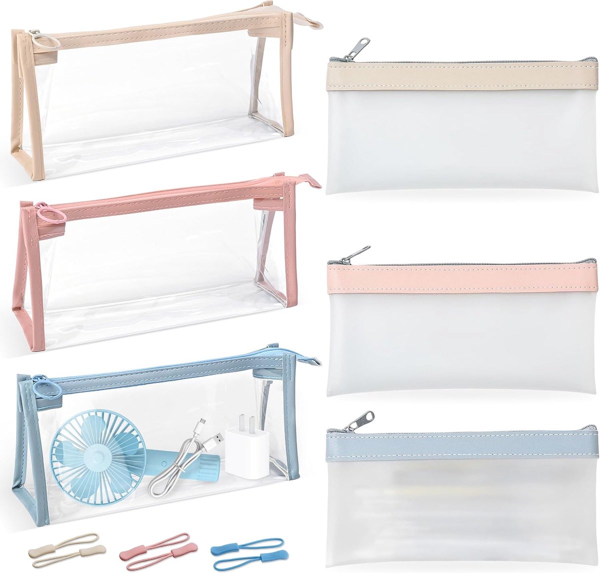 Transparante etuis 6 stuks - 3 kleuren - Met 6 hangers - Ideaal voor pennen en kleine accessoires - ShopVlot