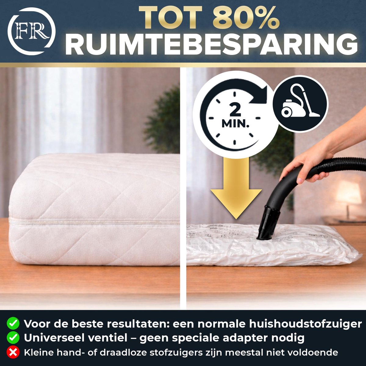 Vacuümzakken voor matrassen tot 200x200cm - matrasstofzuigerzakken voor schuim-, gel- & latexmatrassen - ShopVlot