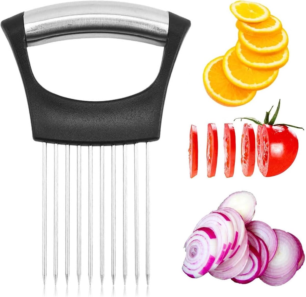 Uienhouder - Roestvrij staal - Handmatige Groentesnijder met Antislip Handgreep - Voor Uien, Aardappelen, Tomaten en Vlees