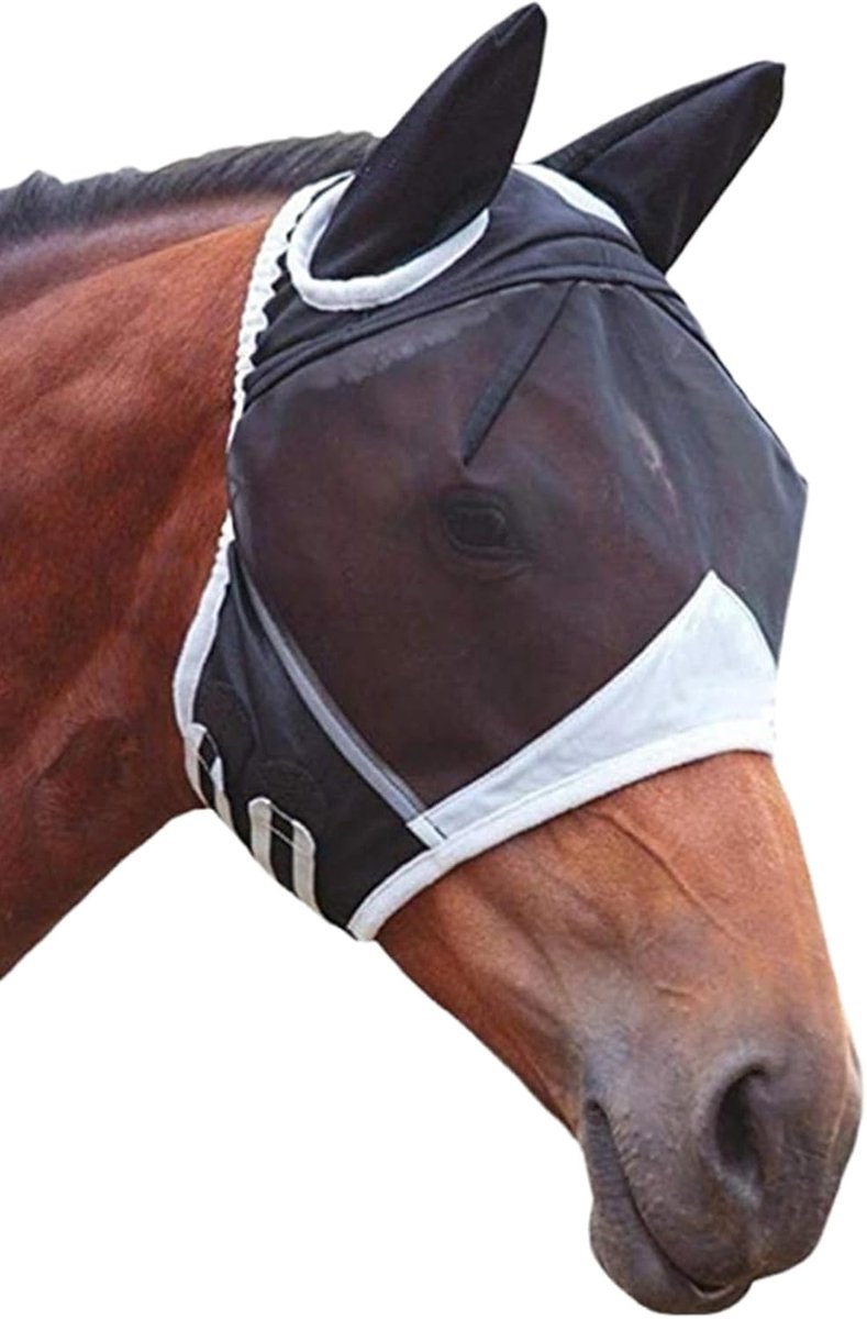 Vliegmasker paard M - zwart - met oren - ademend en insectbescherming - ShopVlot
