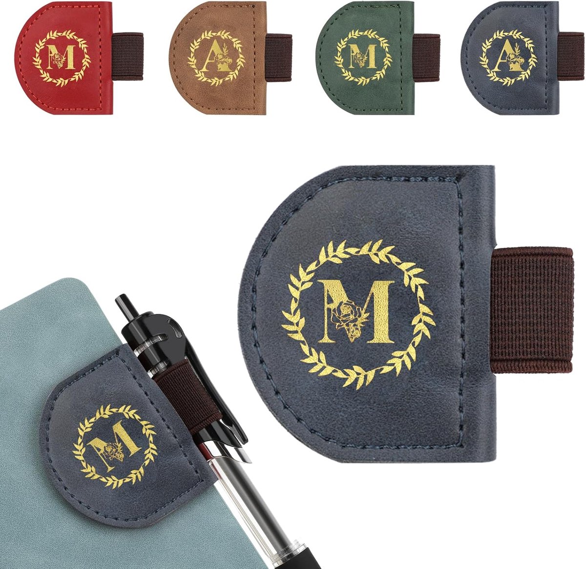 Magnetische lederen bladwijzer - gepersonaliseerd met eerste letters - penhouder - voor boekenliefhebbers - ShopVlot