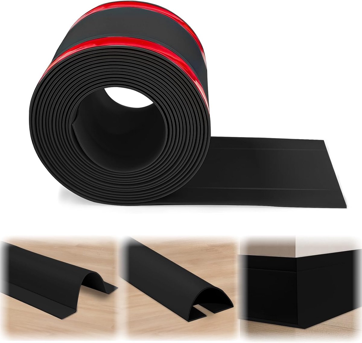Sokkelbord zelfklevend 10 meter - Zwart - Flexibel 5.5 cm - Kabelgoot voor woonkamer - ShopVlot