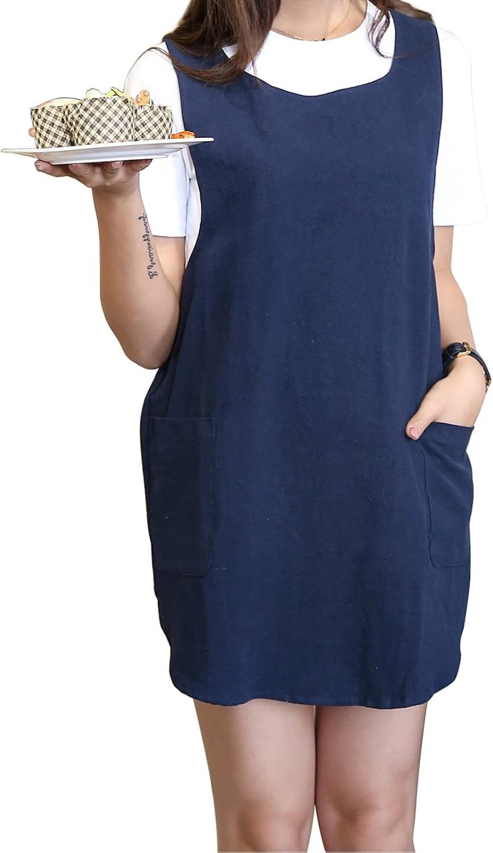 Schort - korte design - Japanse stijl katoenlinnen - met twee zijzakken - geschikt voor koken en bakken - ShopVlot