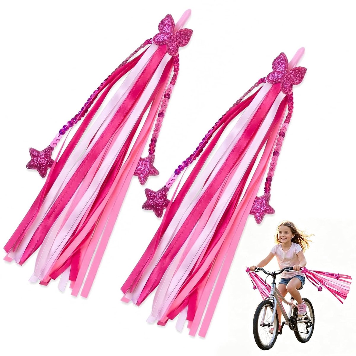 Streamer voor fietsstuur 28 cm - polyester - kleurrijke luchtslangen - voor fietsen en scooters - ShopVlot