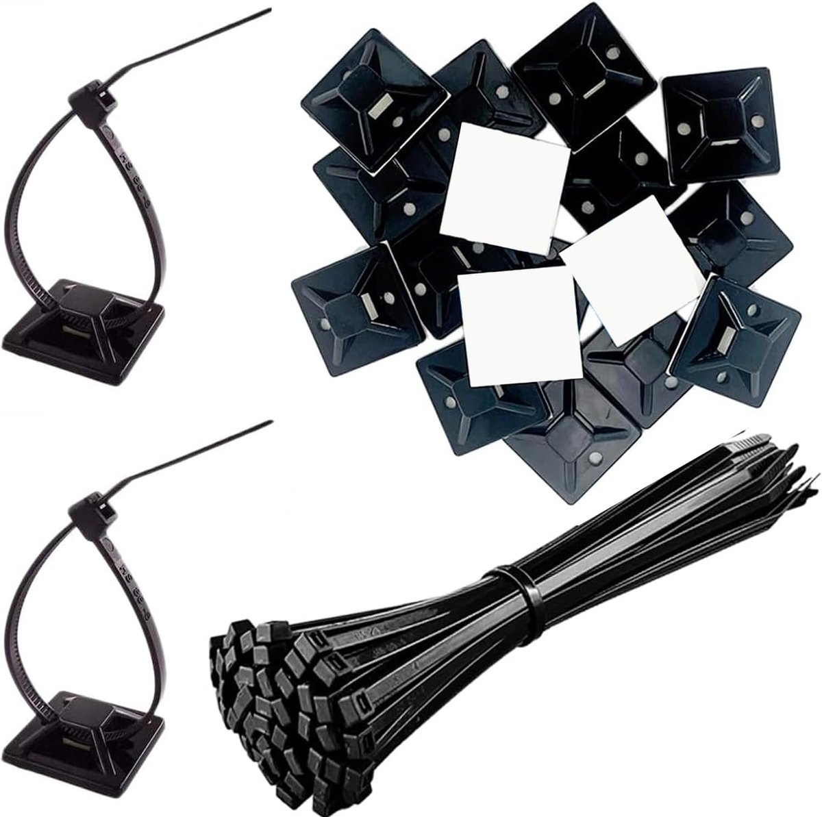 Kabelbinders 200-Pack - Zelfklevende kabelhouder - 20x20mm zwart - Organiseer kabels eenvoudig - ShopVlot