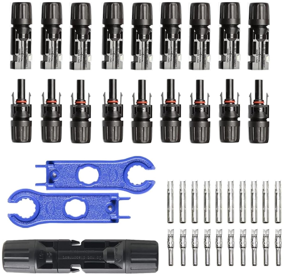 Solar plugs 10 paar met 2 moersleutels - Male/Female - IP67 waterdicht - Geschikt voor 2.5/4/6mm² zonnepanelen - ShopVlot