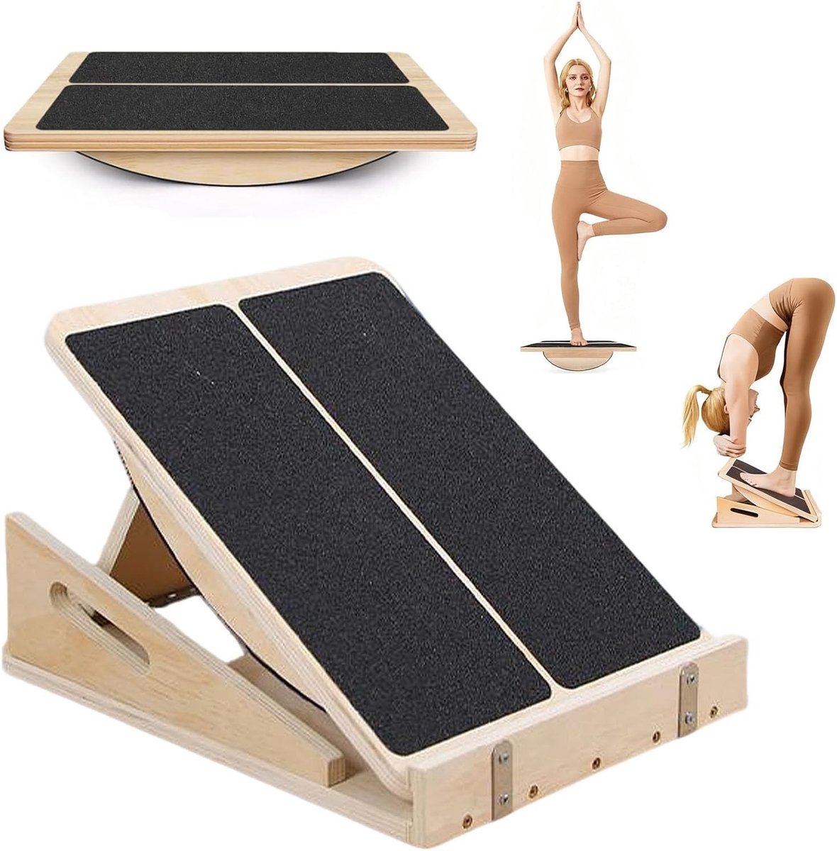 Verstelbare 2-in-1 Houten Schuin Plank voor Kuit Stretch, Balans en Spierversterking, Antislip Ontwerp voor Squats en Oefeningen