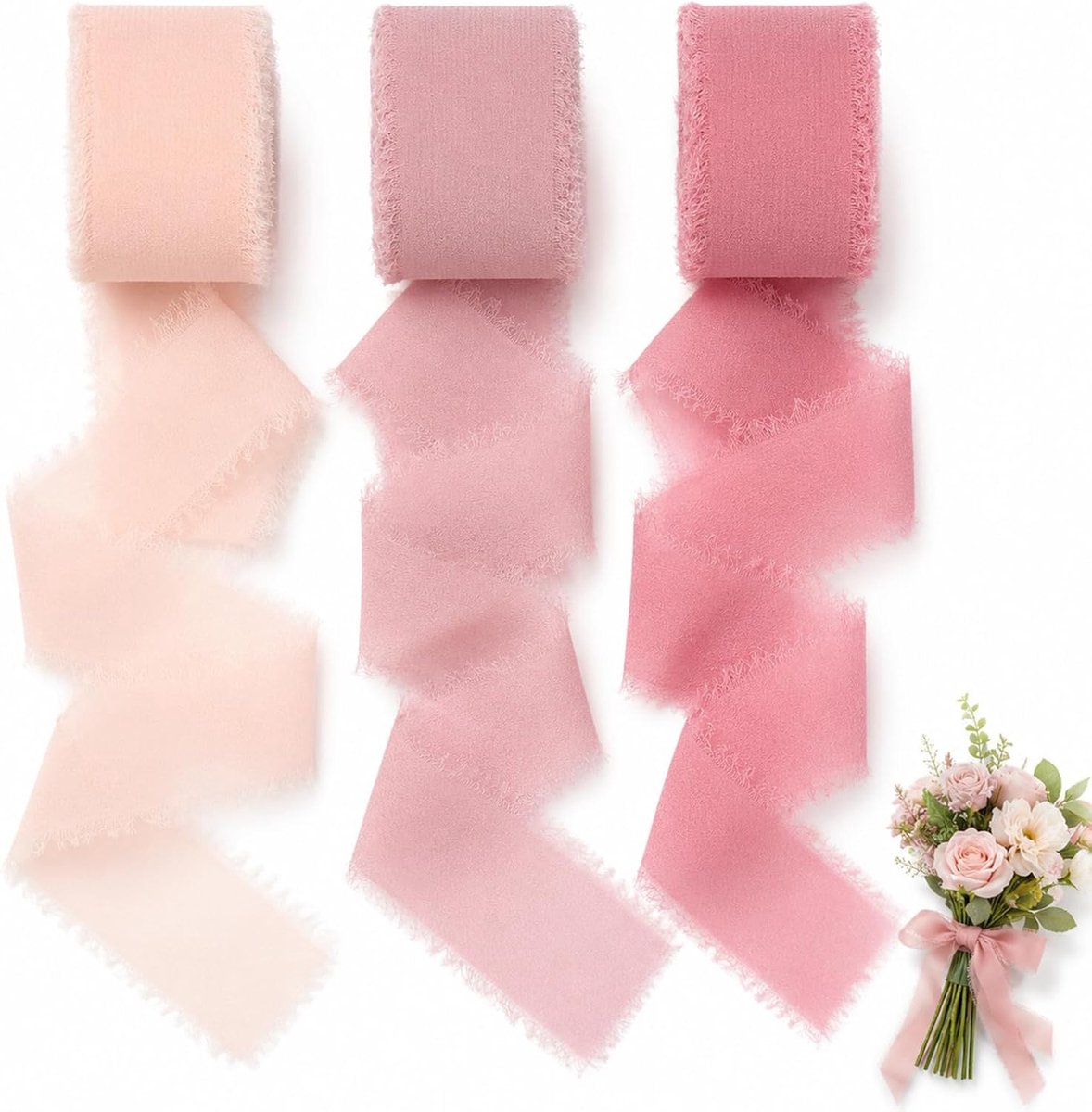 Chiffonlint 3 rollen - 3 pasteltinten - zachte stof - perfect voor bruiloften - ShopVlot