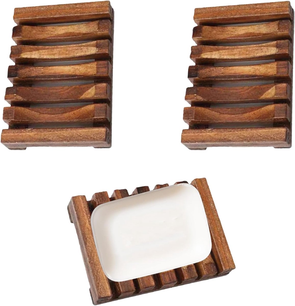 Zeepdispenser set van 2 - eco-vriendelijk hout - handgemaakt - houdt zeep droog - ShopVlot