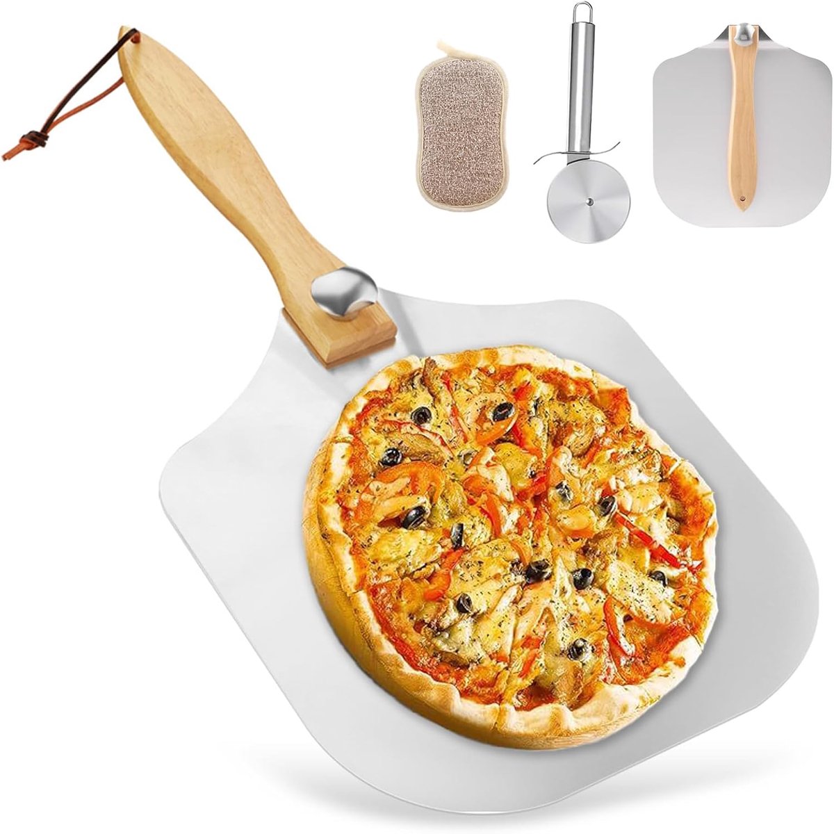 Pizza shovel 14"x12" - Perforated aluminium - Verwijderbare houten handvat - Ideaal voor het bakken van pizza - ShopVlot