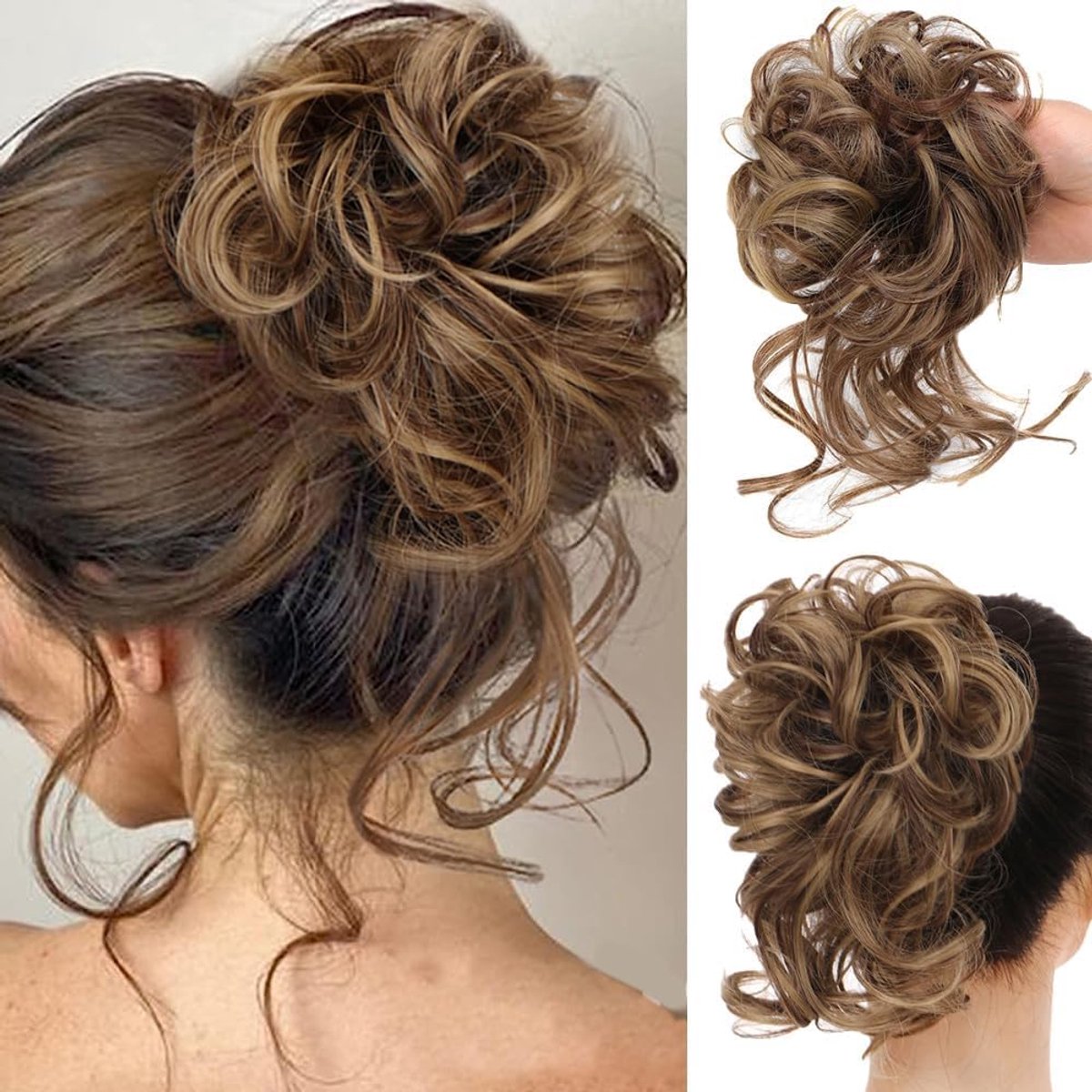 Messy bun haarteil - 2 stuk - kunsthaar - krullend voor een elegante look - ShopVlot
