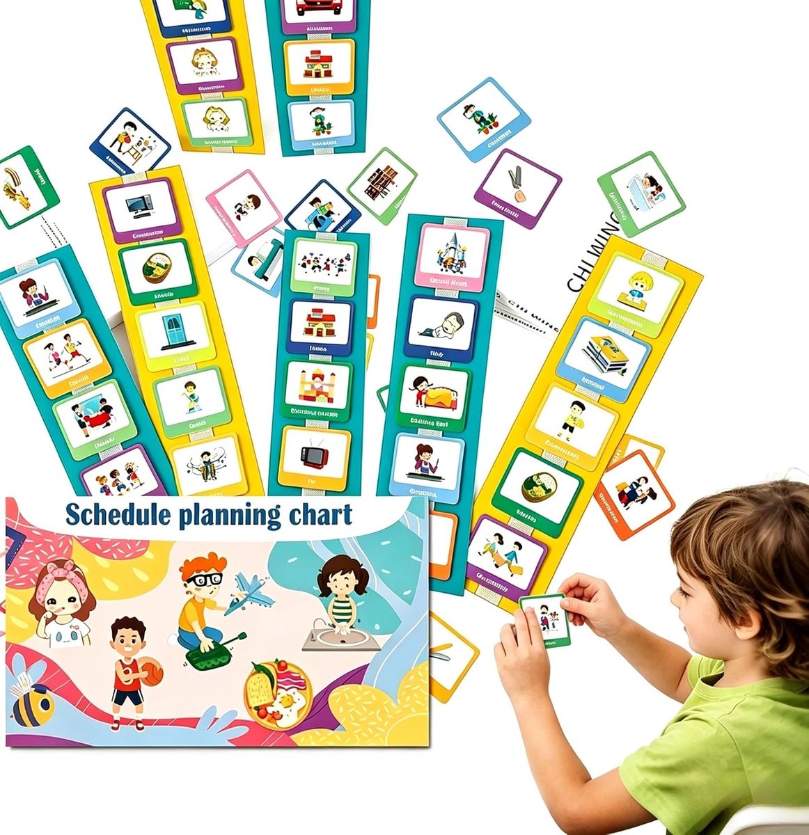 Dagplanner voor kinderen - routineplanner met 60 pictogrammen - dagelijkse taaktabel voor 3-9 jaar - ShopVlot