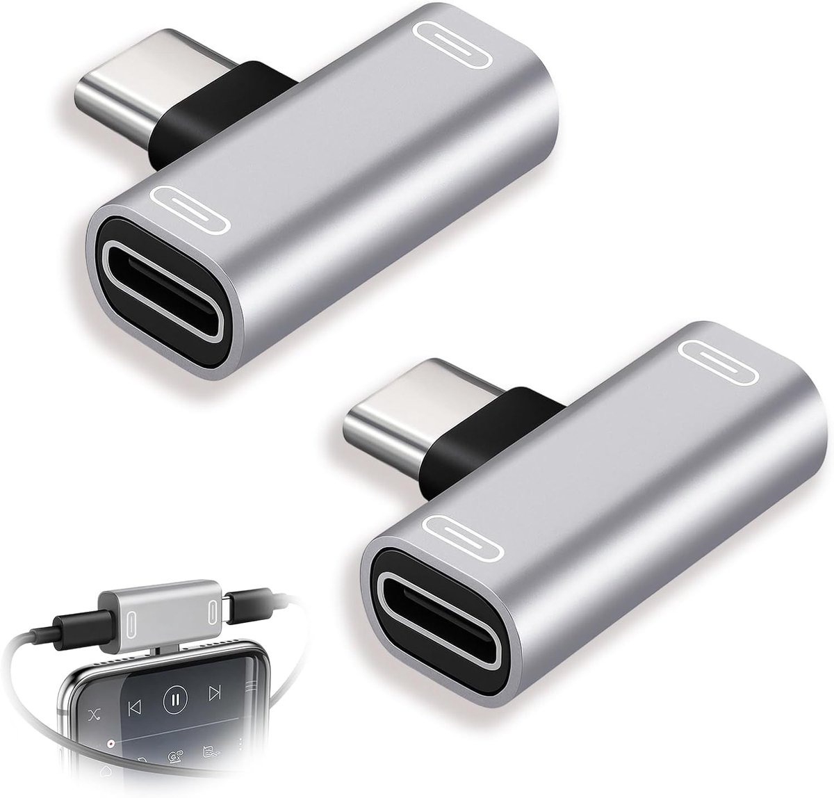 USB C jack adapter 2-in-1 - HiFi DAC 48kHz - simultaan luisteren en opladen - ShopVlot