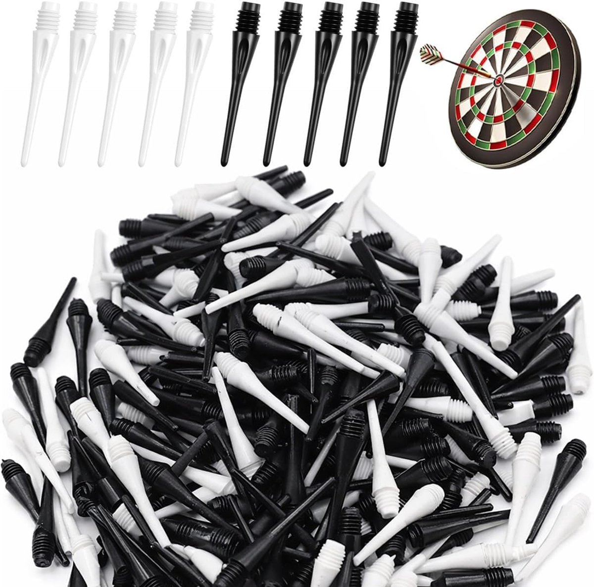 Plastic dart tips set van 100 - vervangtips voor soft dart flights - stevige kunststof dartpunten - ShopVlot