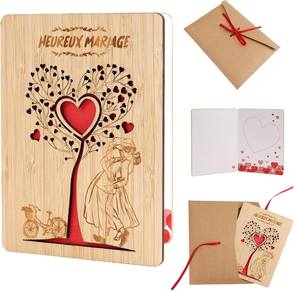 wenskaart hout met envelop - unieke afwerking - handgemaakt - perfect voor bruiloften - ShopVlot