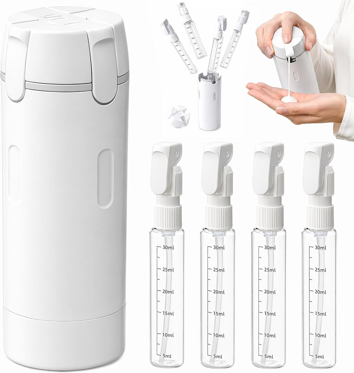 Reisdispenser 4-in-1 - Compacte flessenset - Harde schaal - Ideaal voor handbagage - ShopVlot