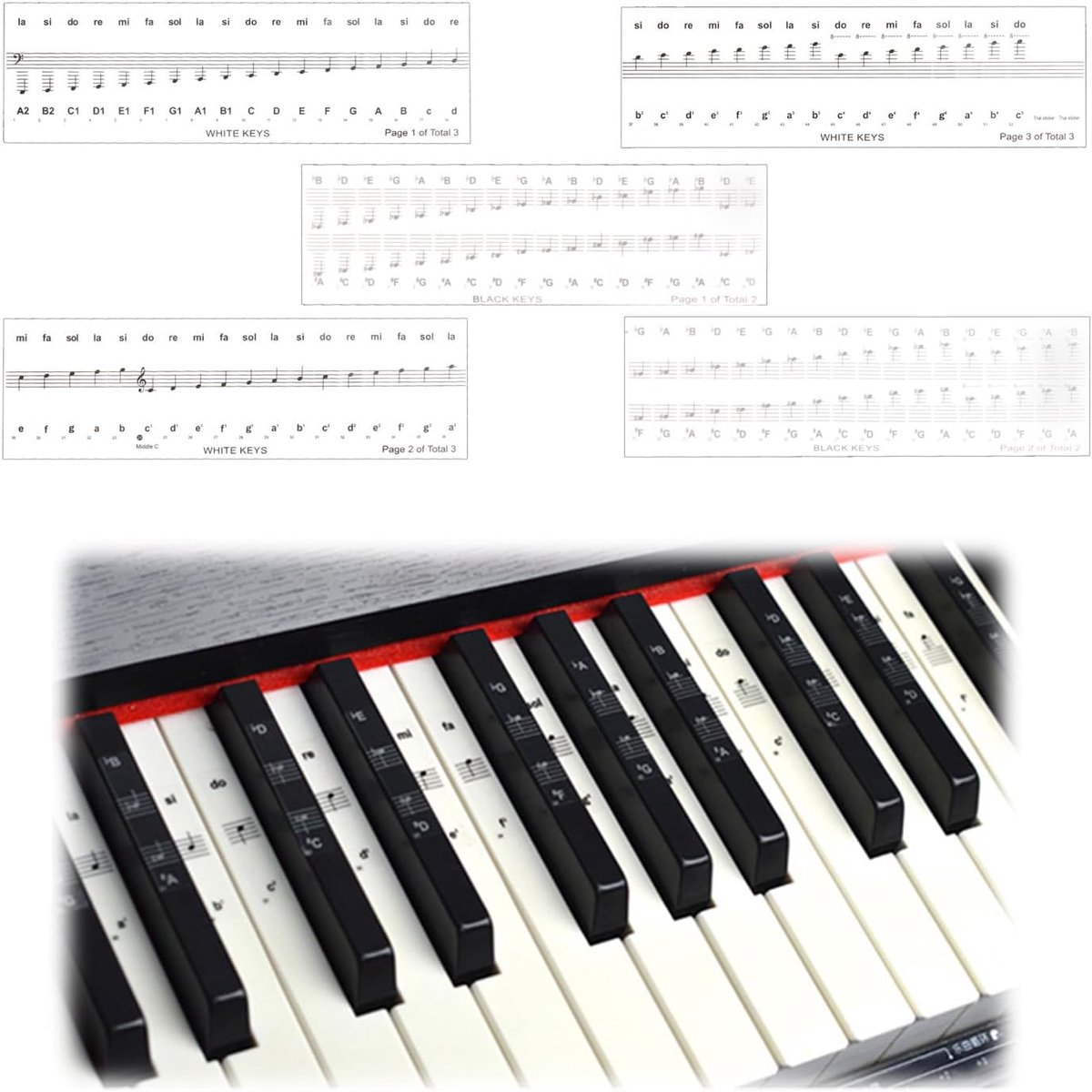 Piano en keyboard muziekstickers - Set voor 49, 61, 76, 88 toetsen - Inclusief instructies in het Duits - ShopVlot