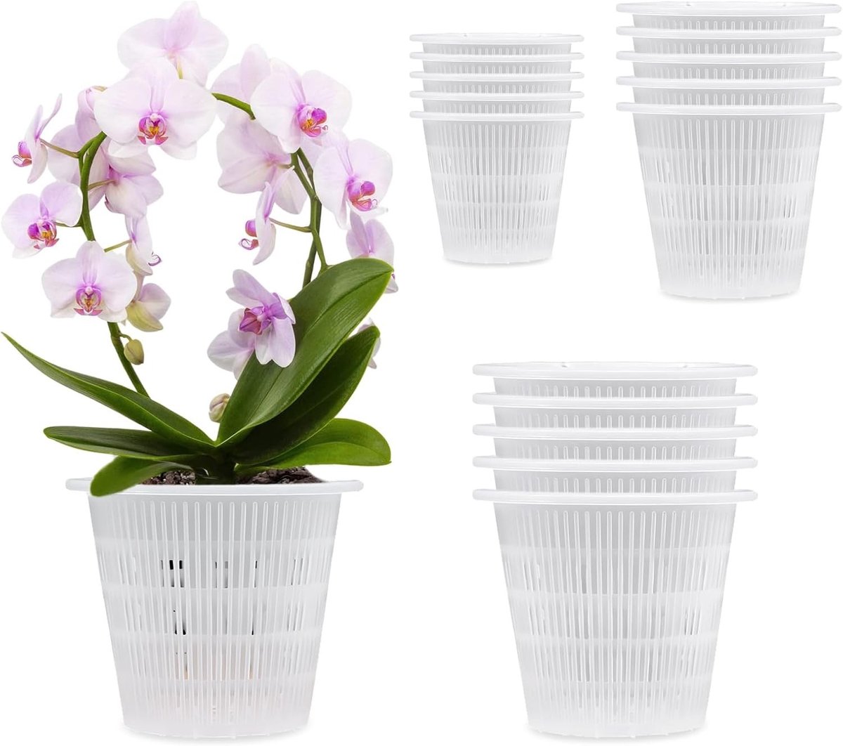 Transparante Orchidee Potten voor Binnen, Plastic Groeipotten voor Hardbloeiende Orchideeën, Set van 15
