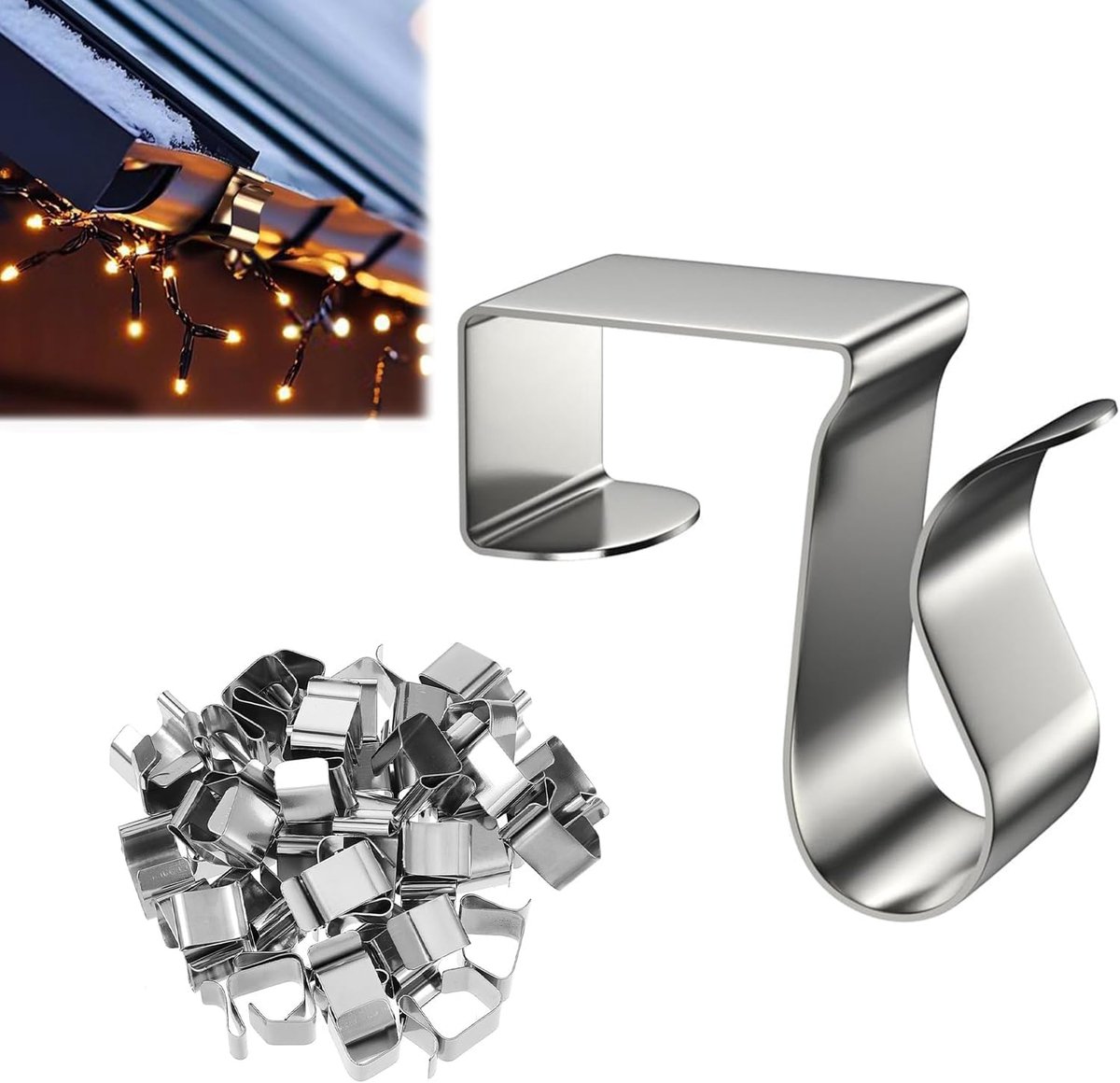 Gutter haken 100 stuks - manganese staal - nickel-geplateerd - voor kerstverlichting - ShopVlot